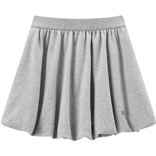 乐町针织花苞短裙女春季新款金属蝴蝶标甜美运动卫裙松紧腰半身裙