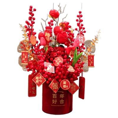 喜一物结婚仿真花发财果福桶摆件