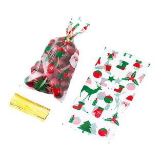 圣诞节平口袋礼品袋透明糖果雪花酥塑料包装袋圣诞老人烘培扎口袋