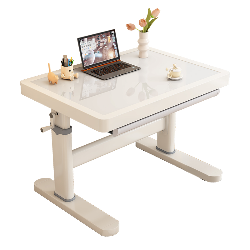 儿童学习桌可升降小学生家用小户型钢化玻璃书桌铁艺写字桌椅套装