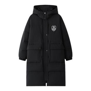 藤野高学院风中长款羽绒服连帽冬季黑色女款保暖外套东京岁时记JK