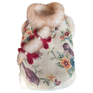 袋袋猫 马年国风绣花宠物新年衣服中式牵引棉服比熊小狗狗拜年服