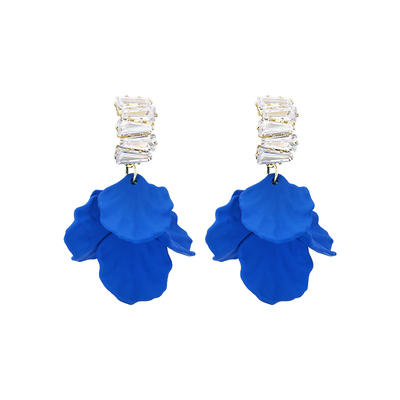 克莱因蓝色贝壳花瓣锆石耳环