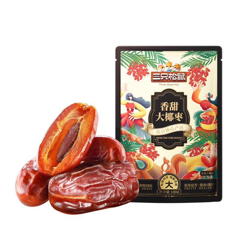 【三只松鼠_椰枣100g】果干蜜饯特产零食即食红枣0脂0钠0添加