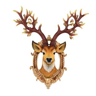 招财鹿头壁挂客厅背景墙 欧式墙壁玄关卧室楼梯挂件创意装饰品