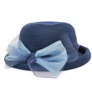 静美 遮阳防晒女春夏优雅卷边欧根纱立体蝴蝶结网红ins草帽渔夫帽