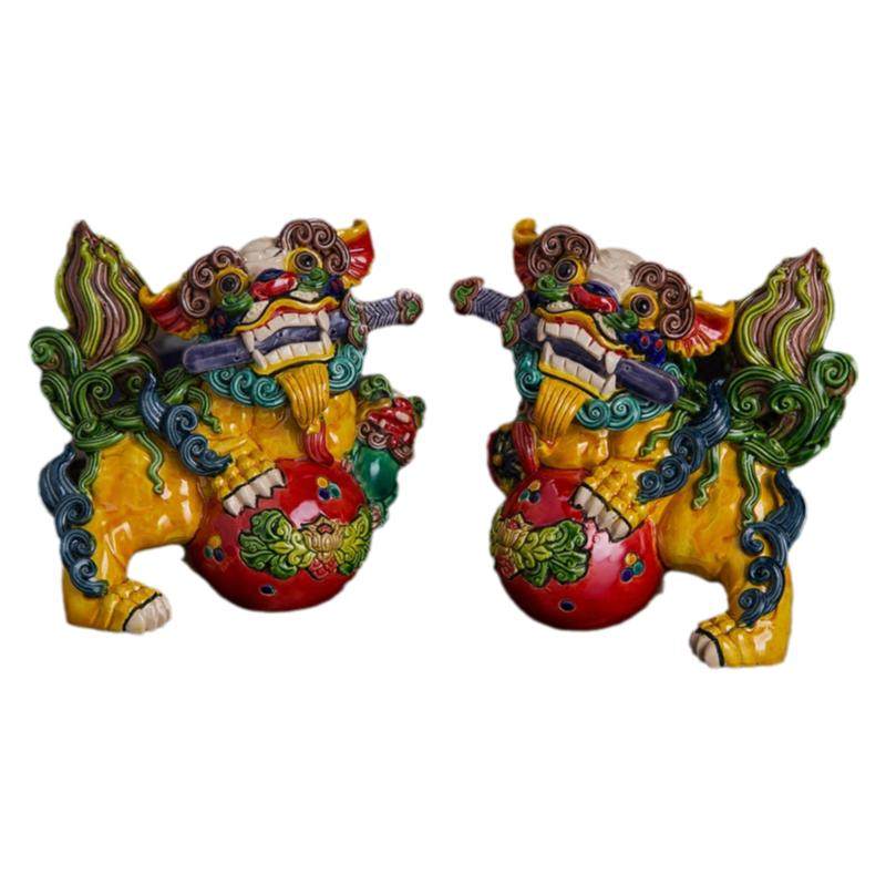 七彩艺术品纯手工貔貅麒麟交趾陶