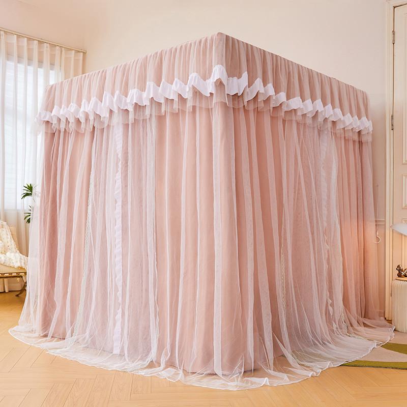 物理遮光床帘蚊帐一体式家用卧室落地保暖床幔带支架全封闭防尘顶