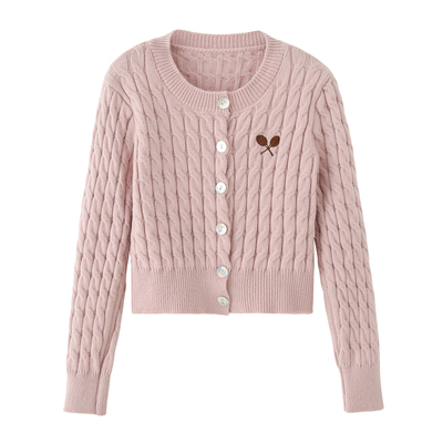 刺绣毛衣麻花针织开衫bm上衣短款