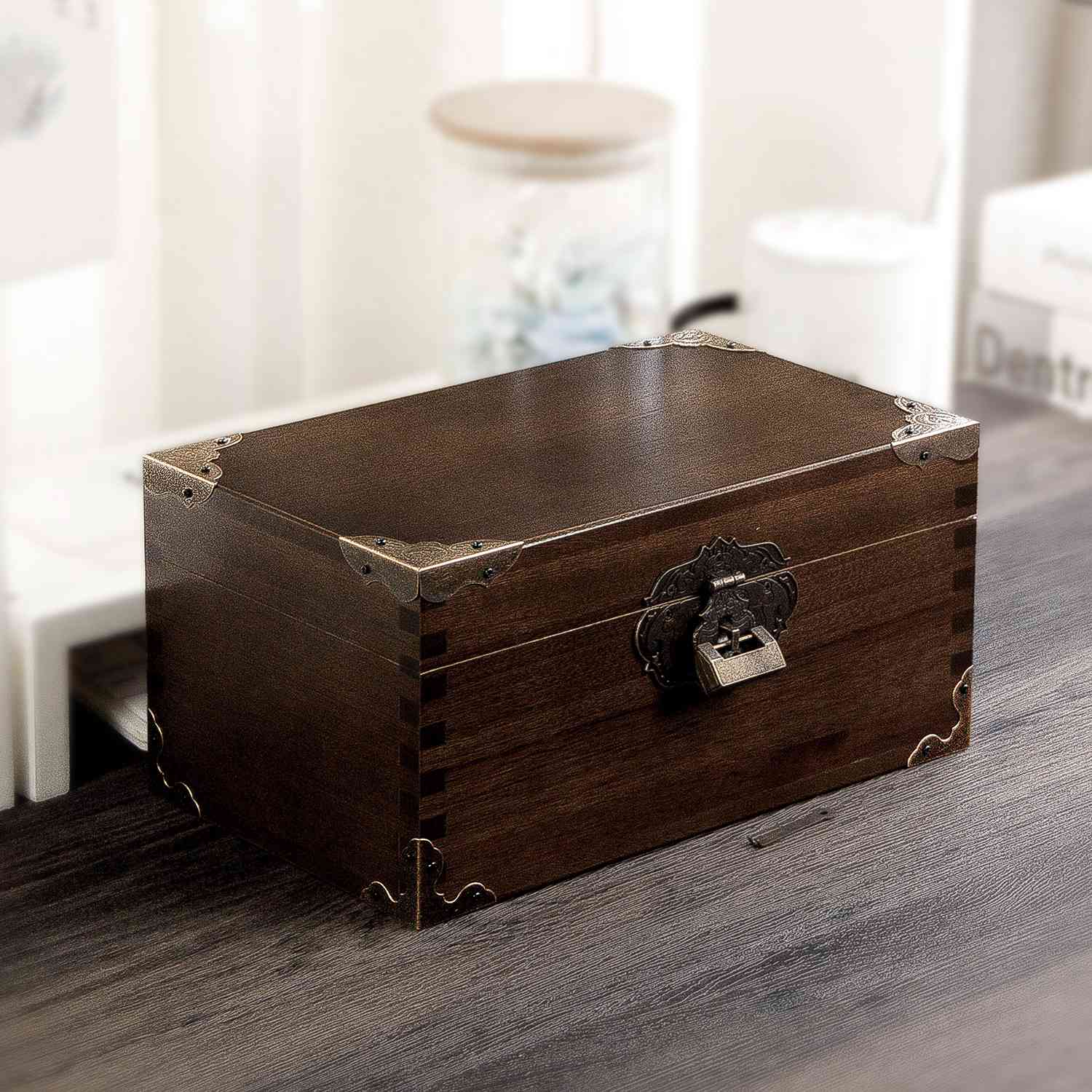 樟木复古带锁盒香樟木密码木箱木盒收纳盒实木箱子木质小长方形