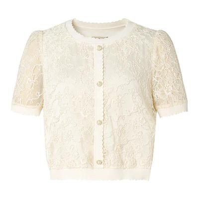 珂莱蒂尔2025年夏季新款优雅米色蕾丝小衫女短袖气质设计感上衣