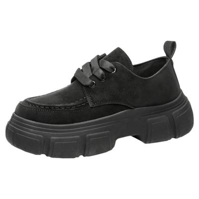 黑色休闲皮鞋男款年轻人高级感英伦风小个子厚底增高大头德比潮鞋