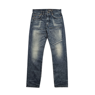 西里布拔染做旧日系复古直筒牛仔长裤男自然猫须休闲仔裤咔叽新品