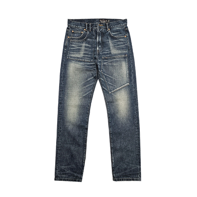 西里布拔染做旧牛仔直筒长裤