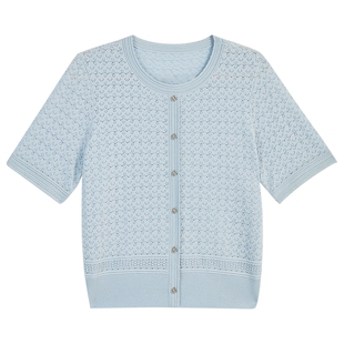 YINER音儿专选2025夏季曲珠法式亮丝针织开衫镂空上衣