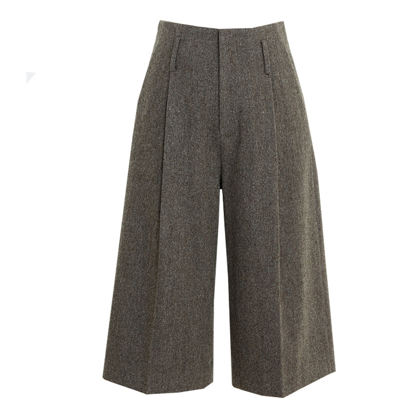 夏莫卡100%绵羊毛中裤深炭灰过膝毛呢裤女2026秋法兰绒六分裤9717