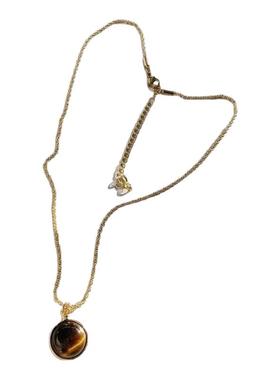 美拉德虎眼石混摩卡金棕珍珠项链轻奢复古时尚毛衣链女锁骨串珠链