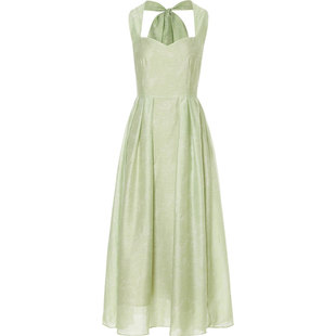 从那以后绿色法式连衣裙高级感吊带裙穿搭绿长裙小裙子伴娘礼服女