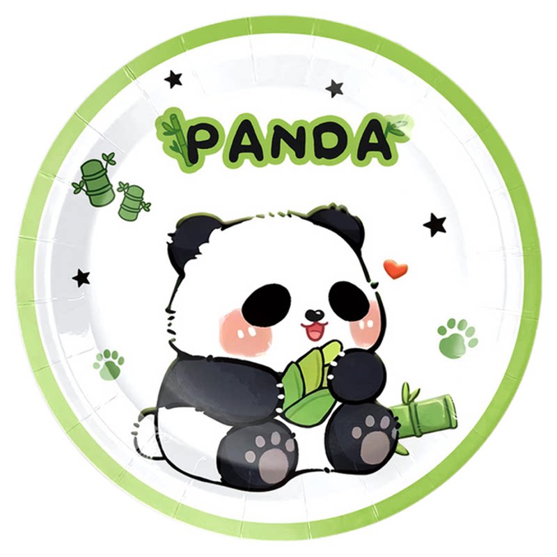 熊猫主题生日派对装饰餐具卡通熊猫纸盘纸杯纸巾桌布拉旗气球海报