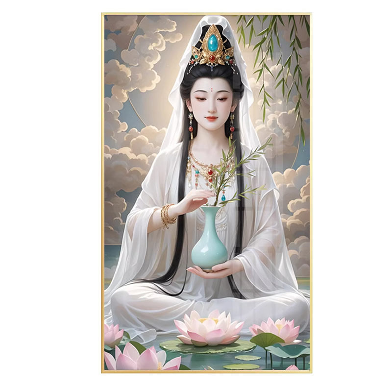 5d大慈大悲观世音菩萨钻石画方钻新款白衣佛像点粘砖贴满钻十字绣