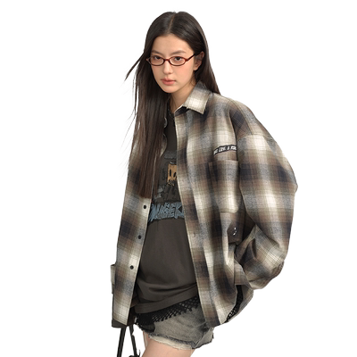 薛之谦dsp格纹漆点长袖衬衫