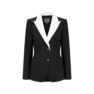 MARYLING玛俪琳秋季新品黑白撞色单排扣假两件西装外套A1DFW10080