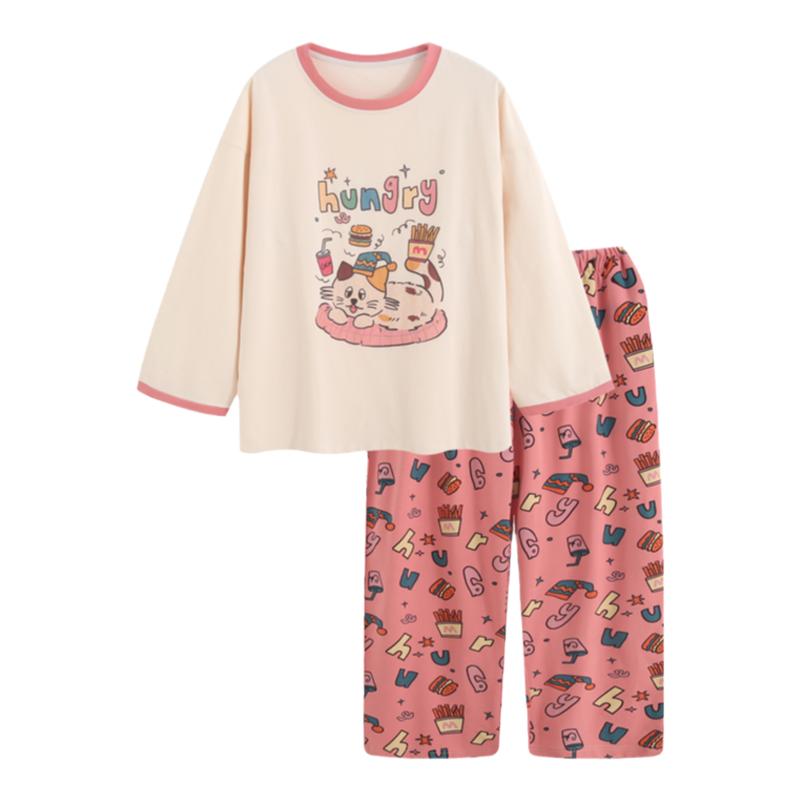 HEARMES 韩系卡通休闲睡衣可外穿女秋套装家居服纯棉T恤睡裤春秋