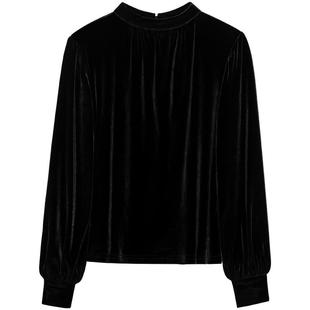 2022春款上衣金丝绒小立领打底衫半高领女灯笼袖衬衫女设计感小众