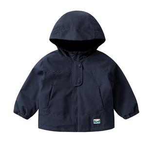 右欧男童女童连帽加绒外套山系户外风儿童上衣纯色秋冬季新款童装