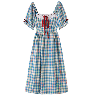 300斤小清新打揽显瘦长裙胖莹莹大码女装夏田园风格子碎花连衣裙