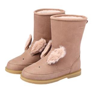 Donsje荷兰冬季羊毛加绒中筒靴女童防滑兔子款短靴宝宝保暖真皮靴