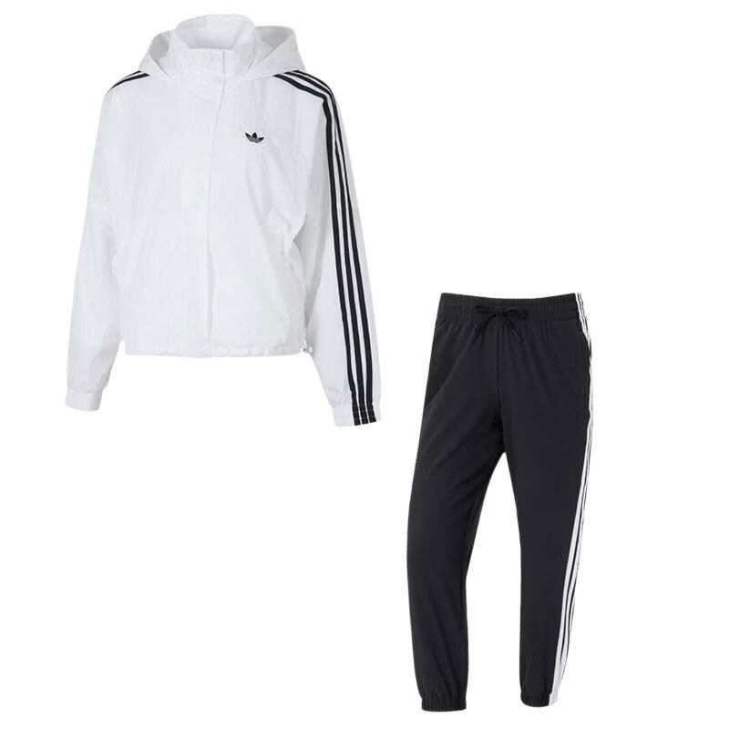 【自营】Adidas阿迪达斯运动套装女装梭织连帽外套简约透气休闲裤