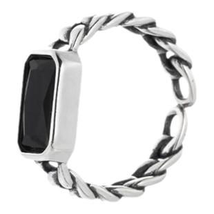 S925纯银黑玛瑙链条戒指小众设计复古黑色高级感个性潮新款食指环