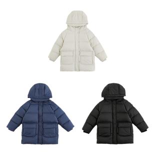 幼悠童装男童羽绒服2025新款中长款连帽宽松慵懒外套加厚儿童冬装