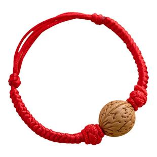 野生桃核手链婴儿压惊桃木护身符宝宝可调节红手绳儿童小桃胡手串