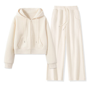 都市丽人早春运动套装女2026新款超火小个子白色休闲卫衣两件套Y