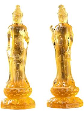 古法琉璃东方三圣药师佛站像摆件