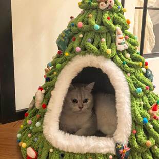 猫尾巴线diy圣诞树猫窝手工编织封闭式安全感窝冬季天保暖宠物窝