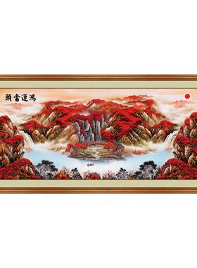 客厅山水装饰画办公室鸿运当头流水升财自粘水墨墙纸背景墙纸壁画