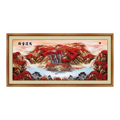 客厅山水装饰画办公室鸿运当头流水升财自粘水墨墙纸背景墙纸壁画
