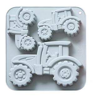 新品 3连不同大小拖拉机造型硅胶模具冰块巧克力模手工皂蛋糕模具