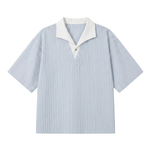 假两件拼接翻领衬衫短袖男女夏季潮高级感痞帅半袖宽松休闲五分袖