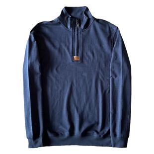 日系复古男半拉链卫衣纯棉春季薄款半高领长袖全棉毛圈打底衫宽松