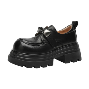 MILLIE'S/妙丽真皮厚底小皮鞋2026新款英伦风乐福鞋百搭增高单鞋