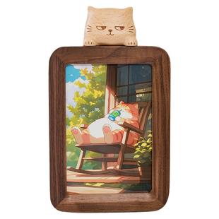 猫咪相框摆件生日礼物实木可爱相框创意摆台高级感画框装裱木制洗