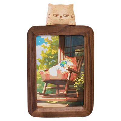 猫咪相框摆件生日礼物黑胡桃榉木