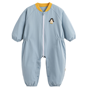 宝宝吃饭防脏罩衣长袖秋冬拉链爬爬服婴幼儿哈衣外穿连体护衣罩衫