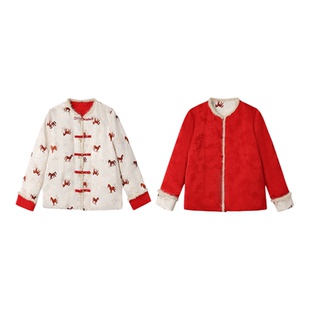 花拾 马年战袍新中式国风白鸭绒刺绣双面穿唐装外套水貂毛羽绒服