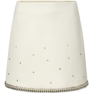 明星同款糖力 米白色千金精致钻饰半身裙女 高腰显瘦A字裙短裙