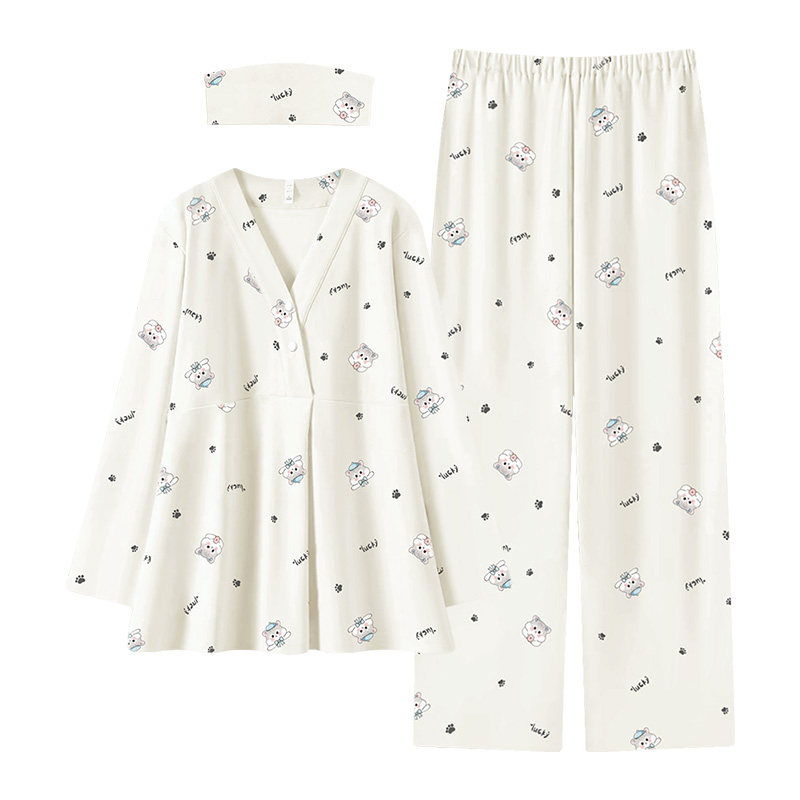 带头巾月子服纯棉全棉吸汗A类孕妇睡衣春夏季薄款产后哺乳家居服